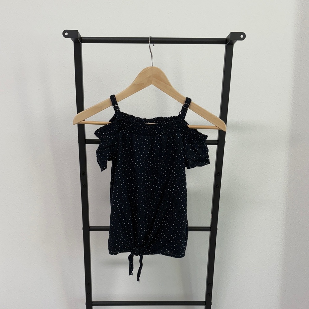 Navy Polka Dot kids  Top with straps and sleeves